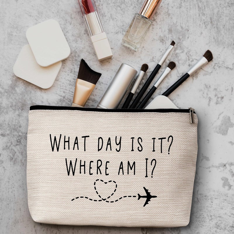 AWSICE Flight Attendant Makeup Bag What Day Is It Where Am I Cosmetic Travel Toiletry Bags Friendship Gift For Stewardess Flight Crew Women Sister Friend-A13 - Image 3
